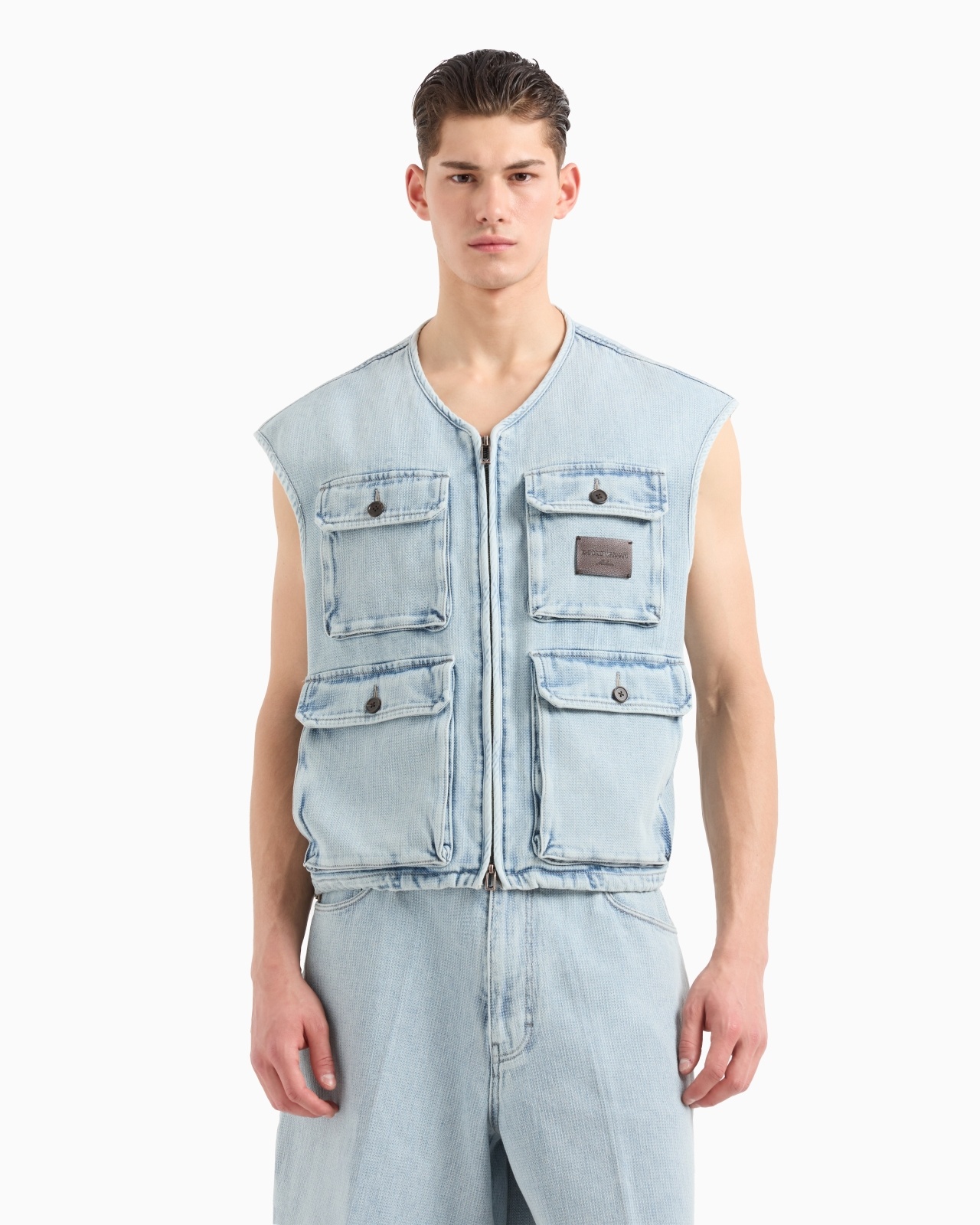 MULTI-POCKET DENIM-EFFECT DOBBY FABRIC SLEEVELESS TOP - 4