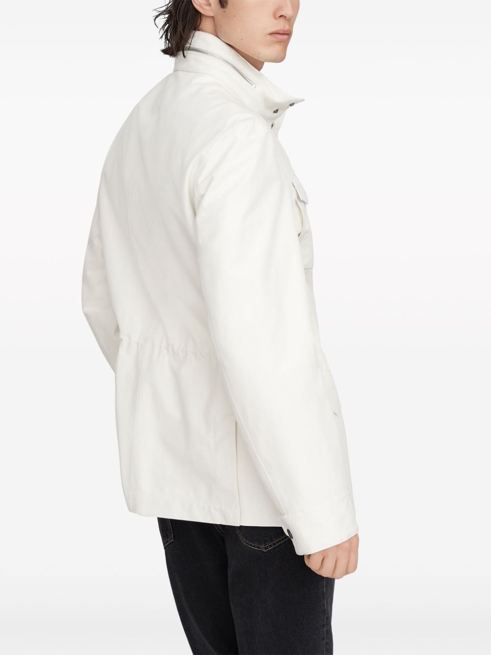 stand-up collar linen-blend coat - 4
