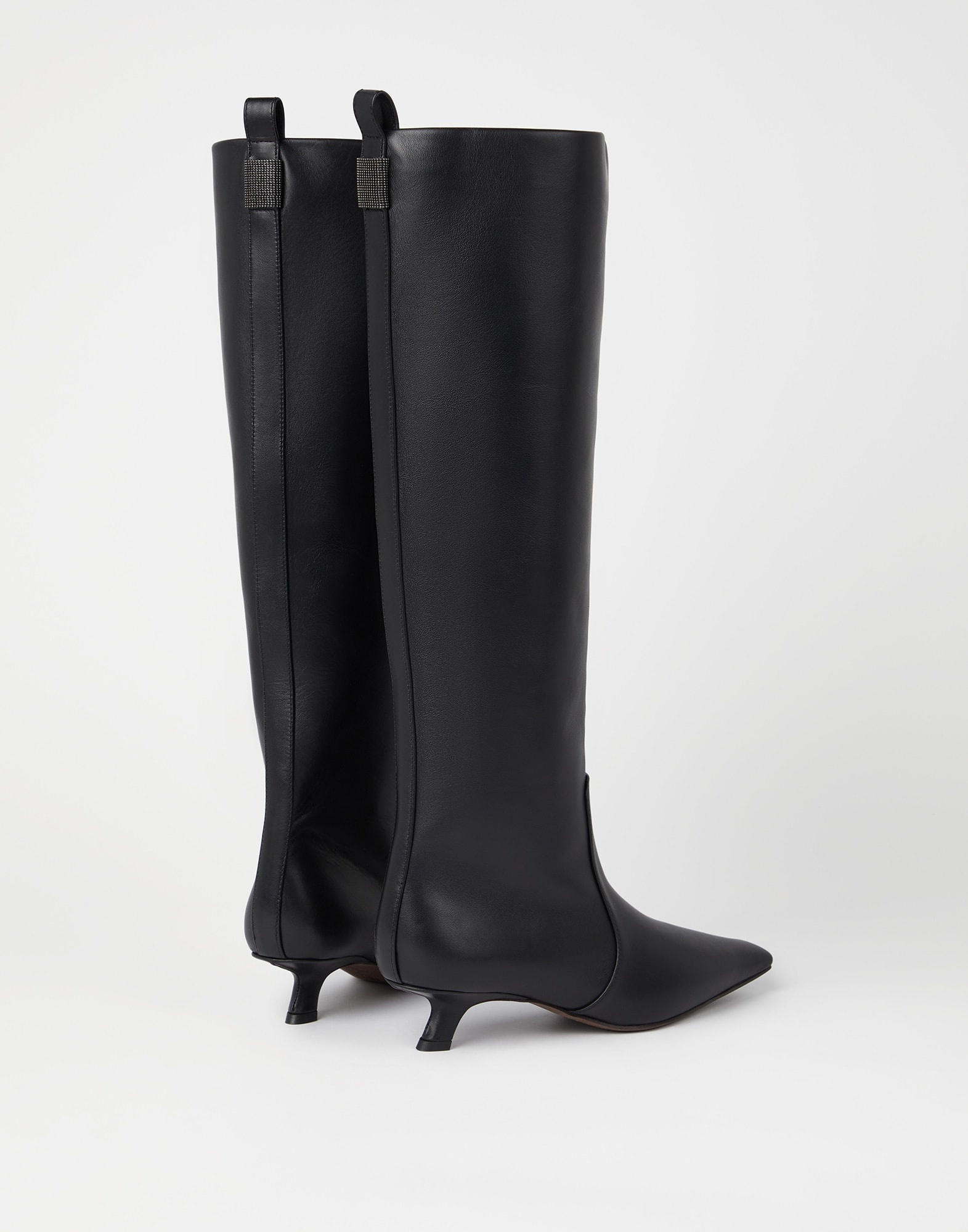 Nappa leather knee-high boots with shiny loop detail - 2