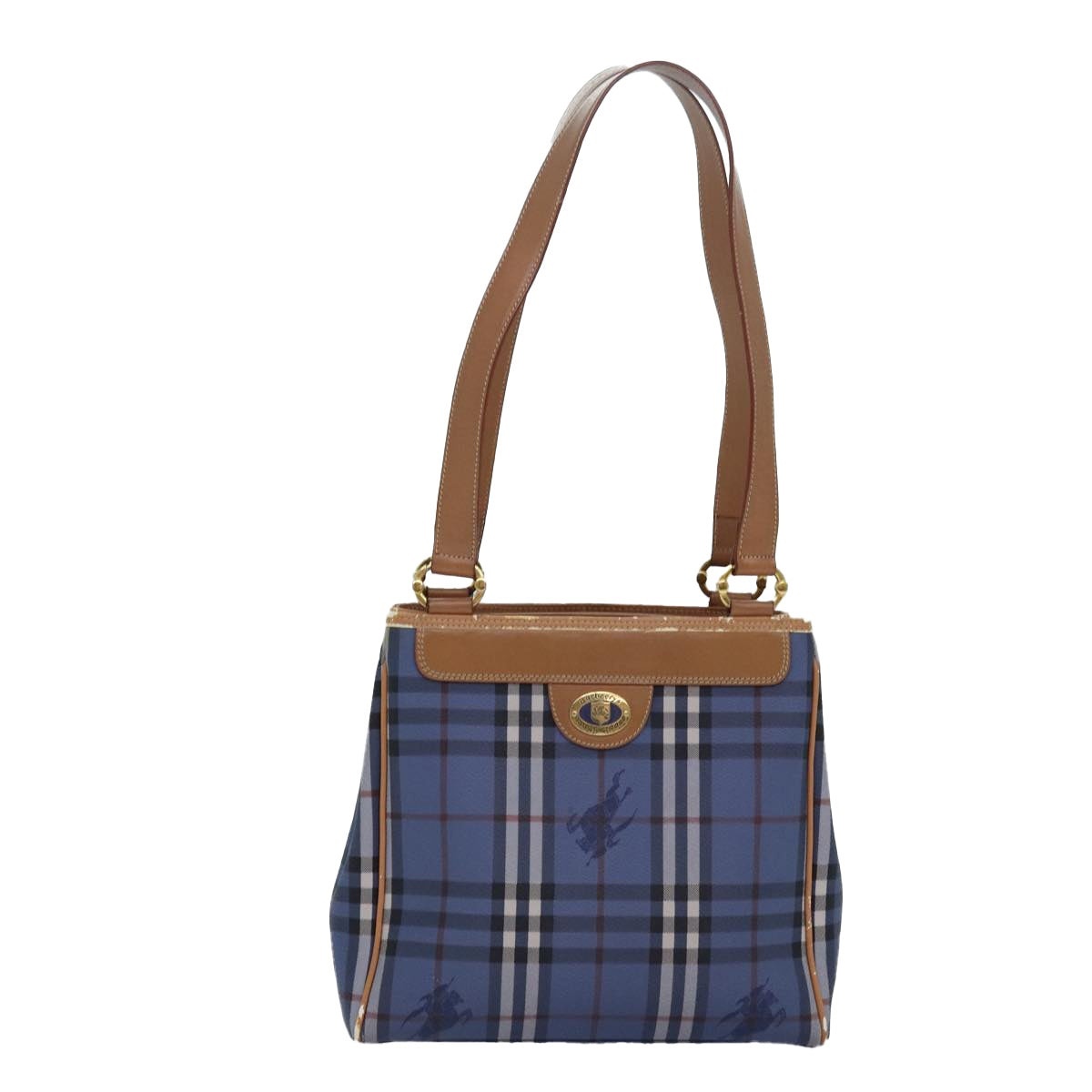 Burberry Nova Check Tote Bag Pvc Leather Blue - 13