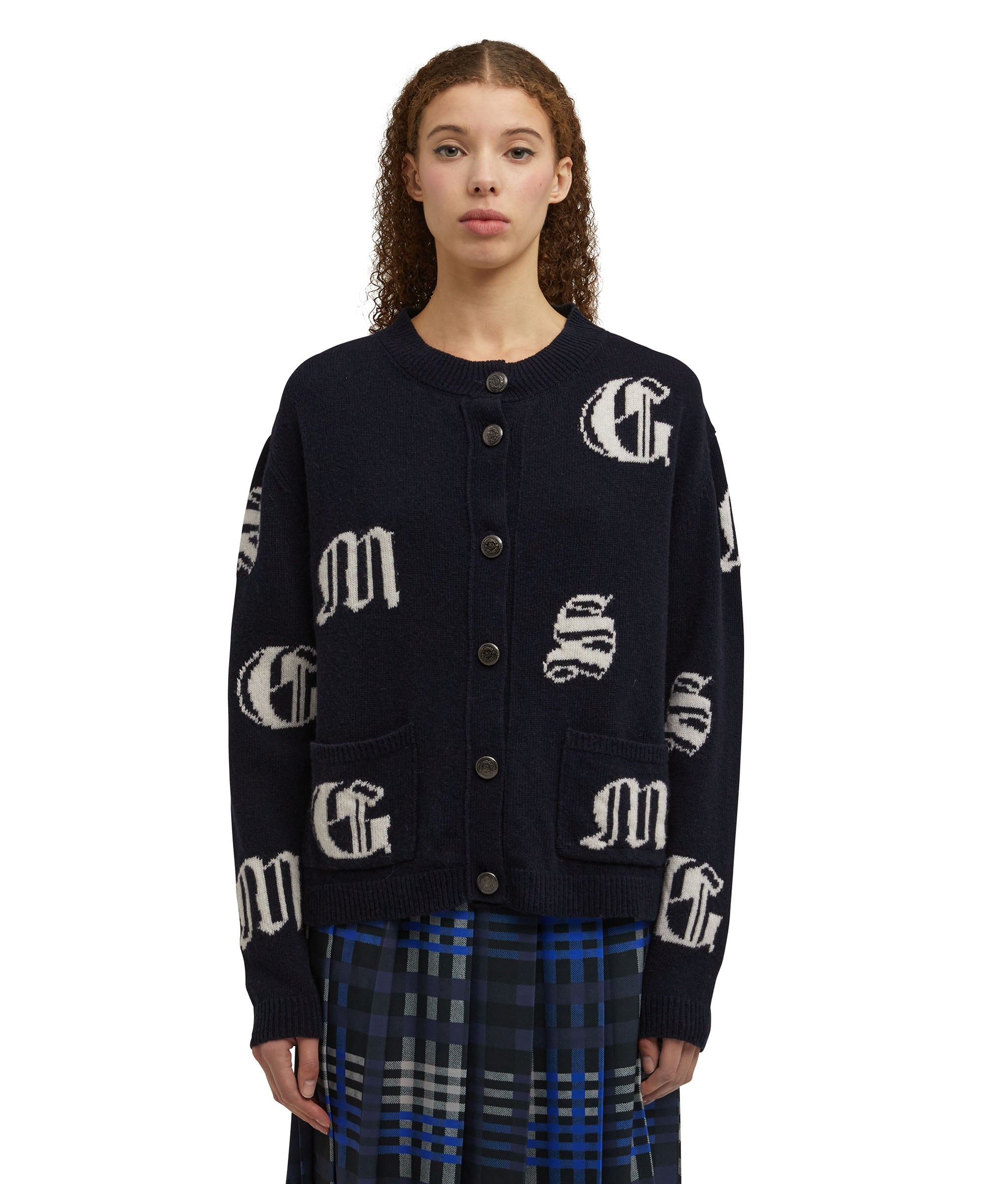 Wool cardigan with gothic logo - 2