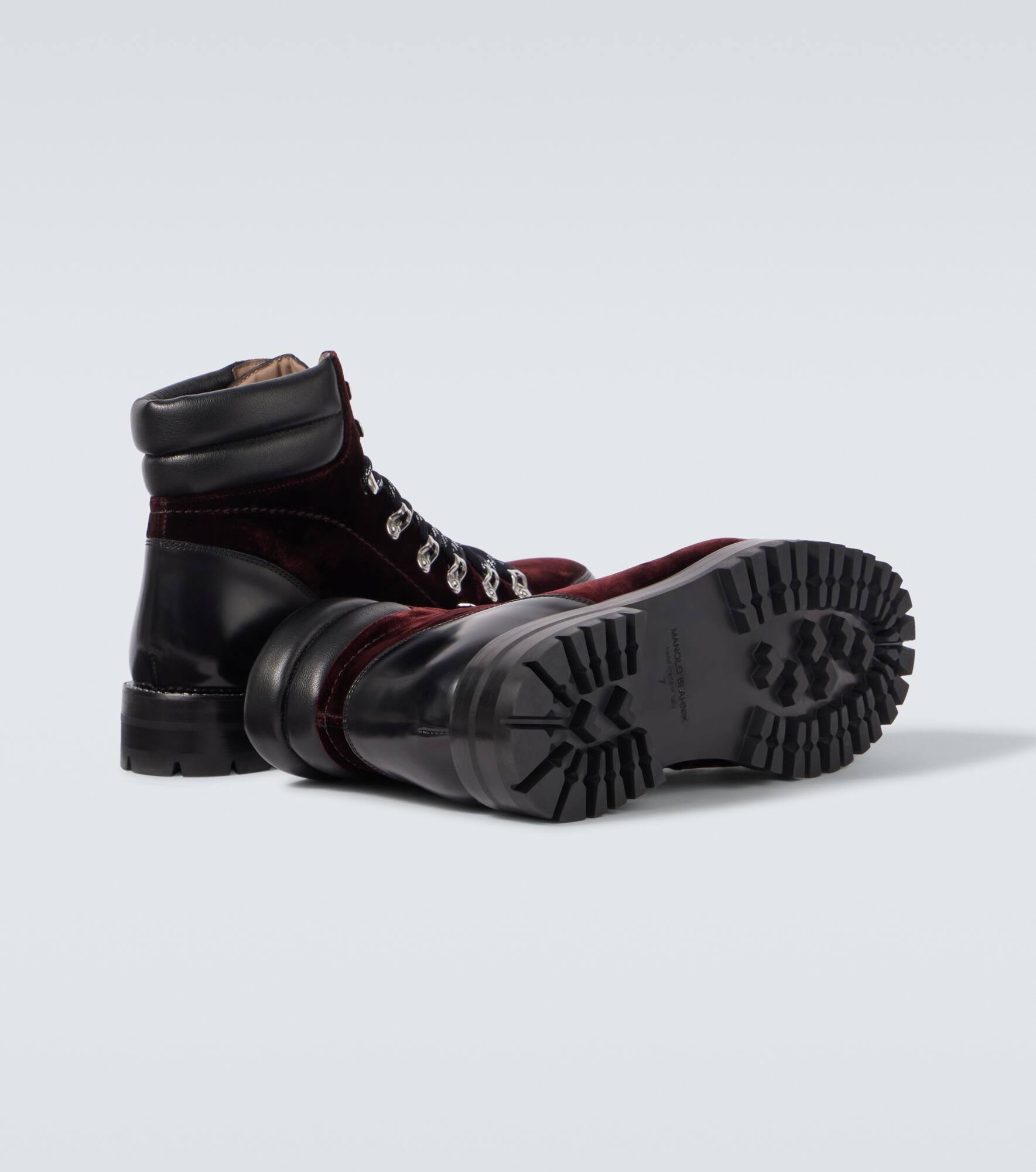 Janka leather-trimmed velvet combat boots - 7