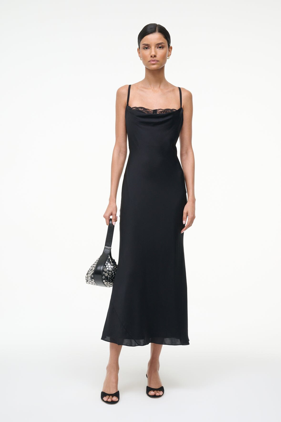 STAUD EVANGELINE SILK MIDI DRESS BLACK - 2