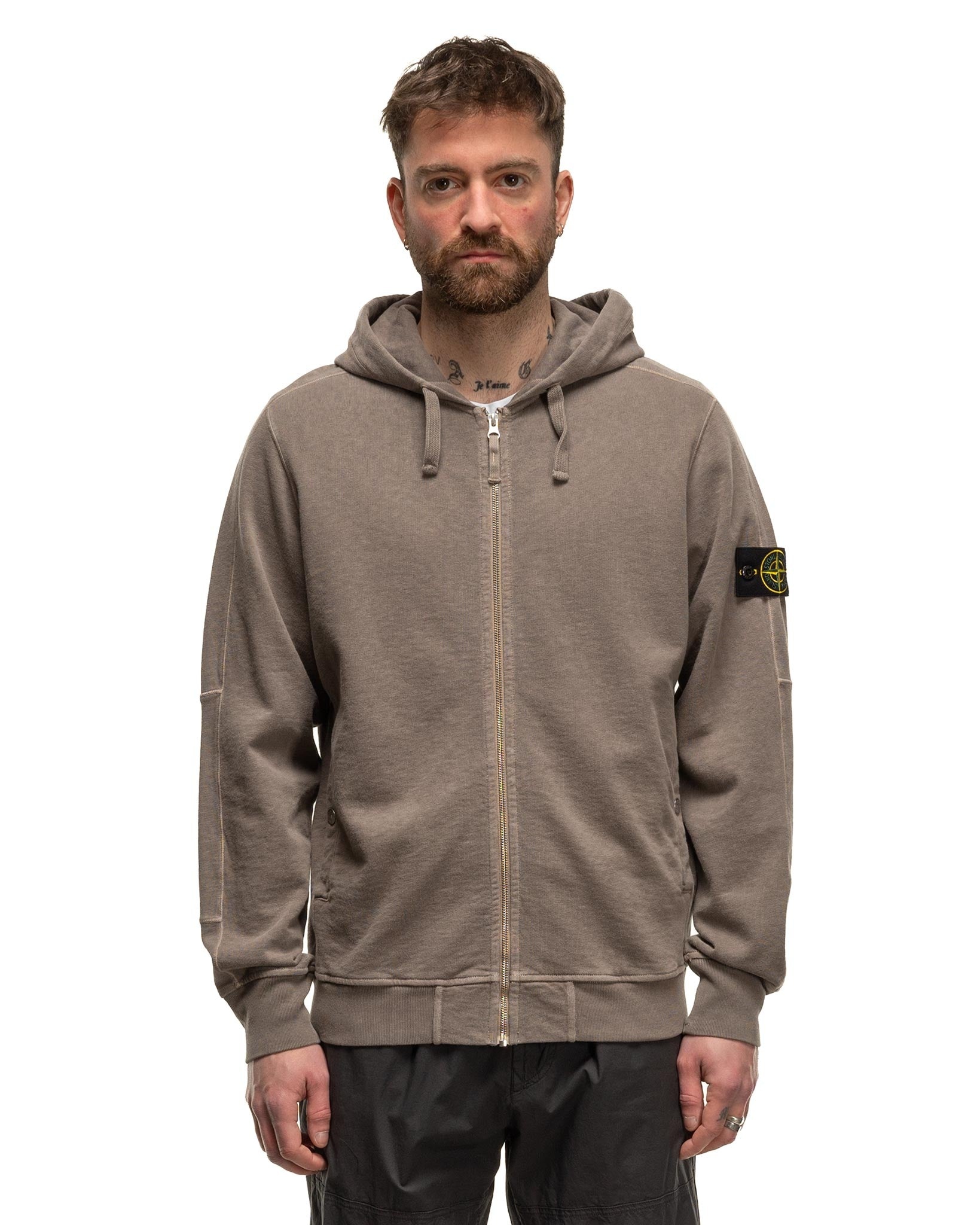 'Old' Treatment Hooded Full Zipper Sweatshirt Dove Grey - 4