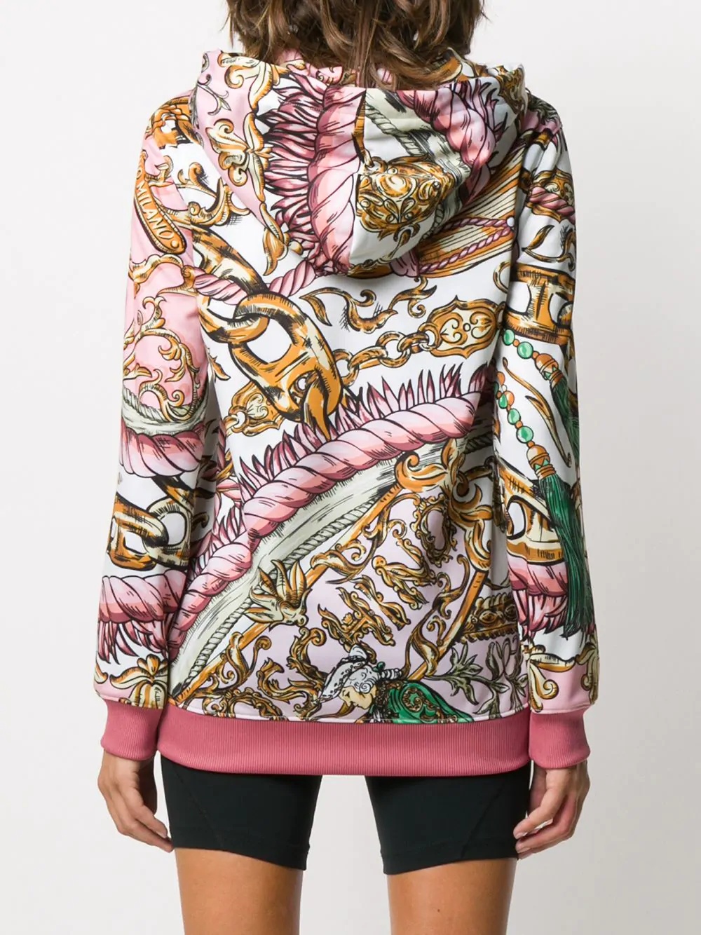 baroque-print drawstring hoodie - 4