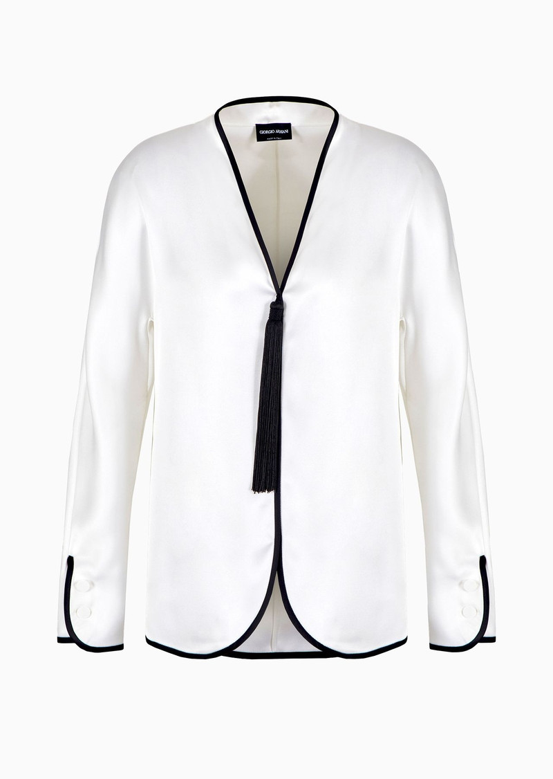 Draped shirt with zip in double-sided silk satin - 1