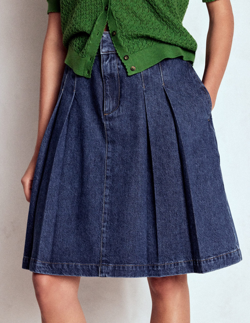 Pleated Denim Skirt-Mid Wash 5