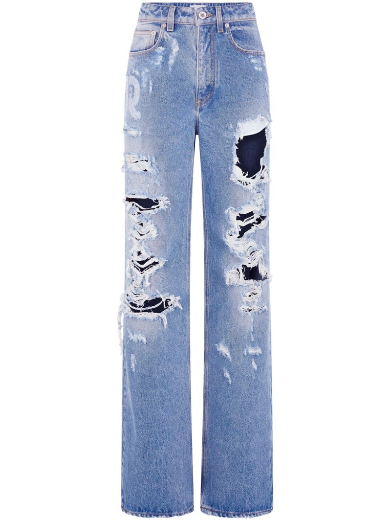 ripped-detailing cotton wide-leg jeans 1