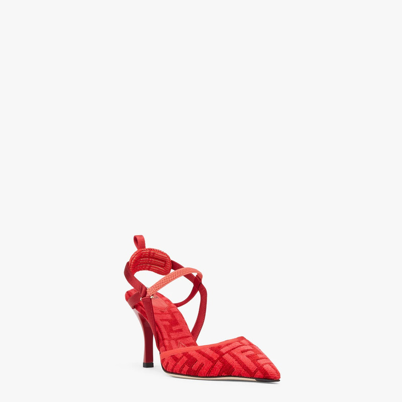 High-heeled red FF chenille slingbacks 2