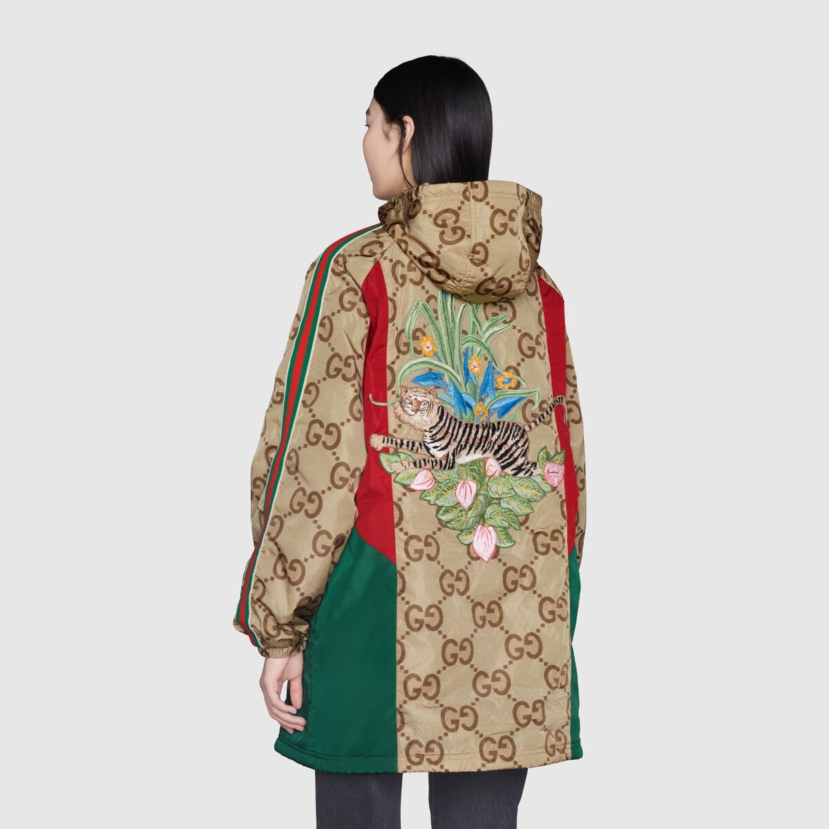 Gucci Tiger jumbo GG anorak coat with Web - 5