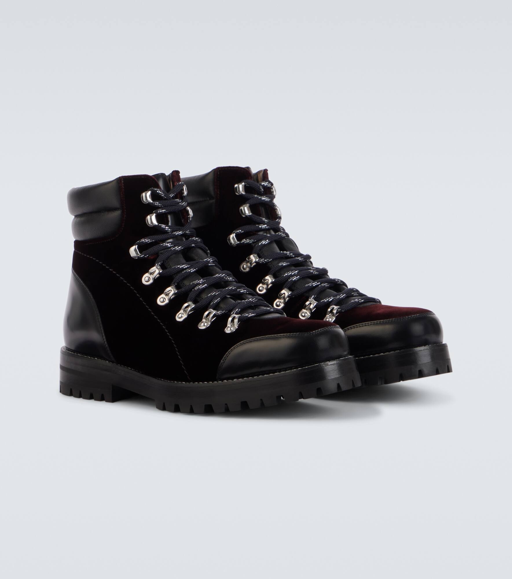 Janka leather-trimmed velvet combat boots - 5