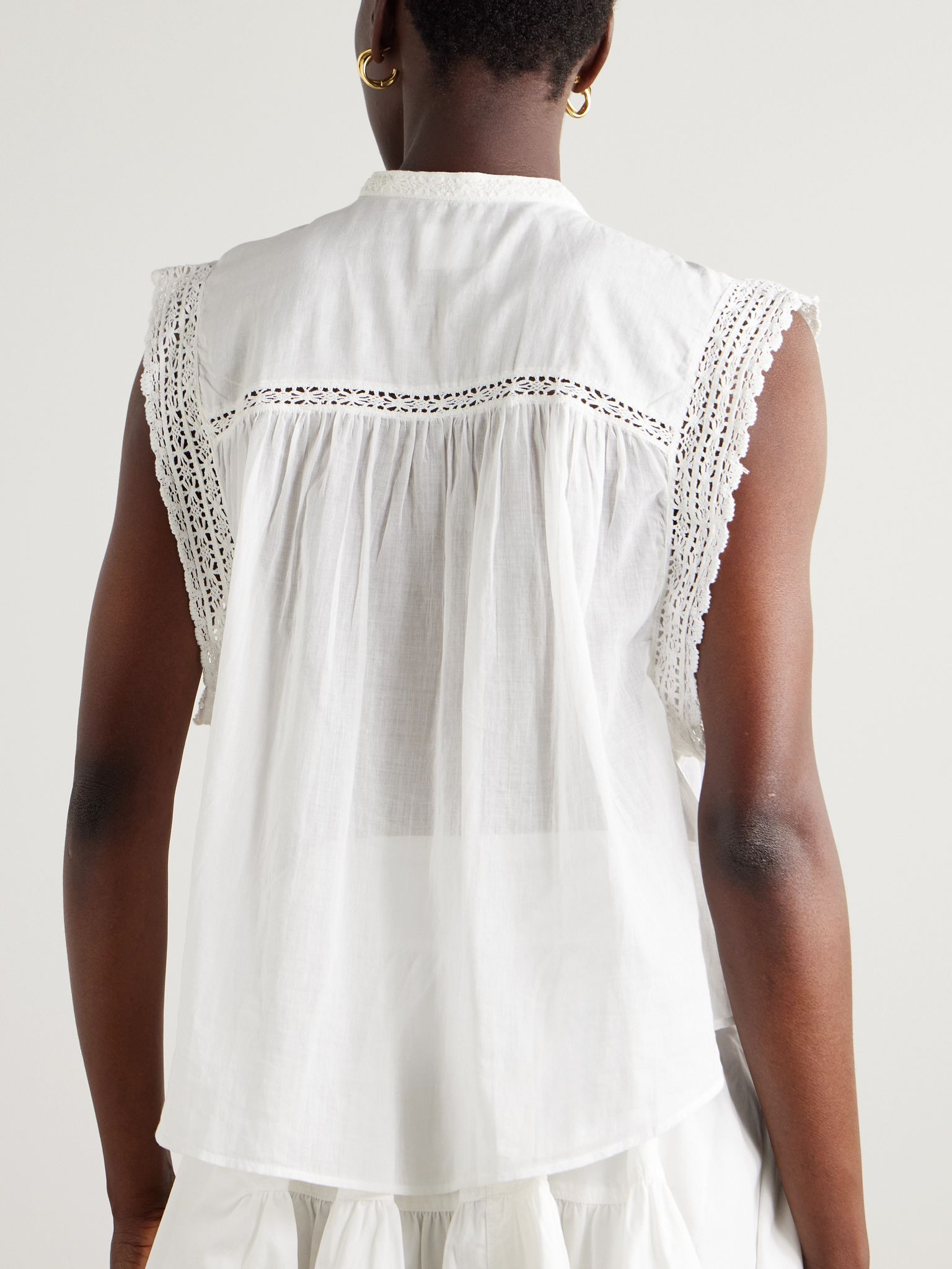 Gresia crochet-trimmed pintucked cotton-voile top White - 4
