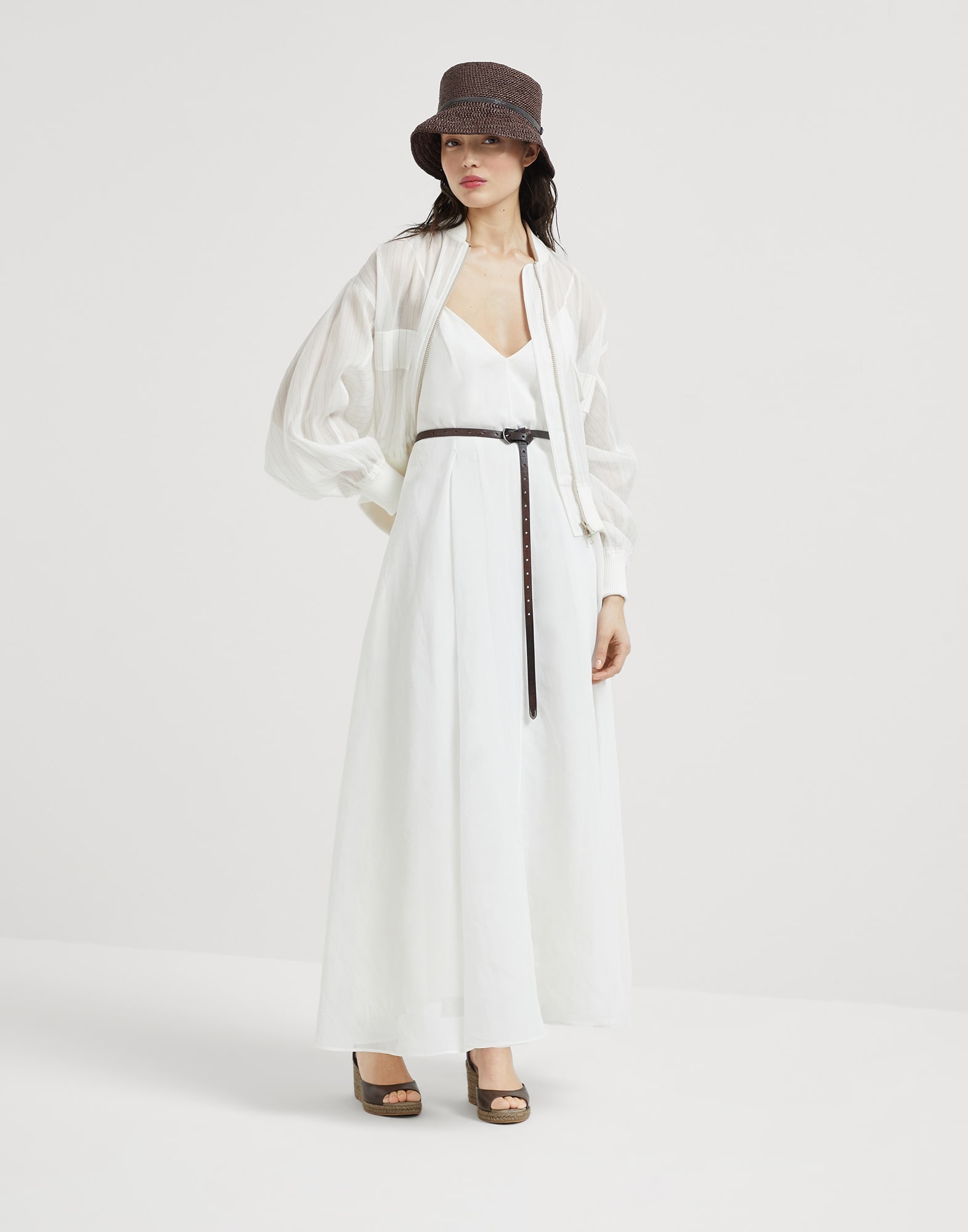 Cotton organza dress with monili - 5