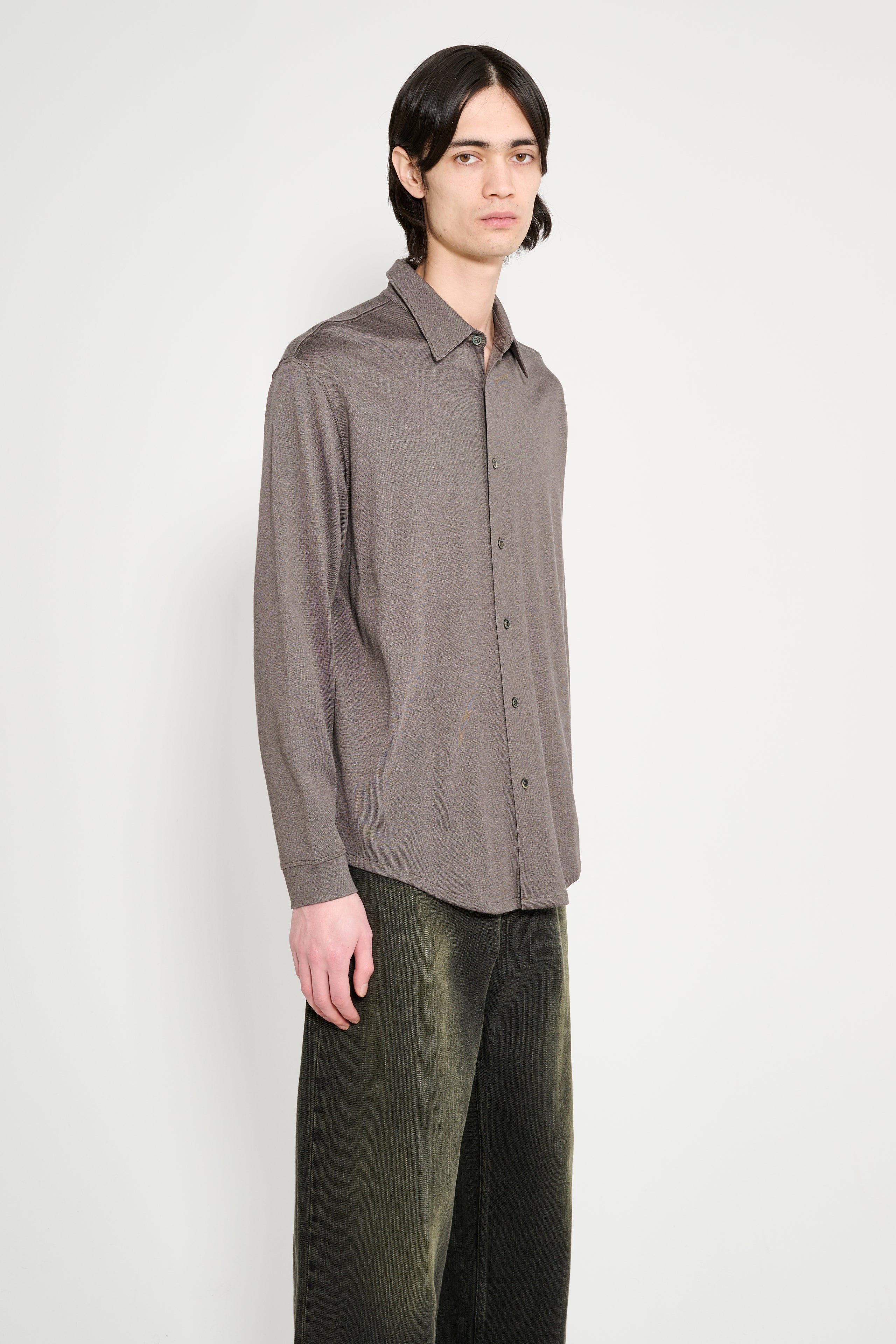 LADY WHITE CO. LS JERSEY BUTTON DOWN GREY OLIVE - 4