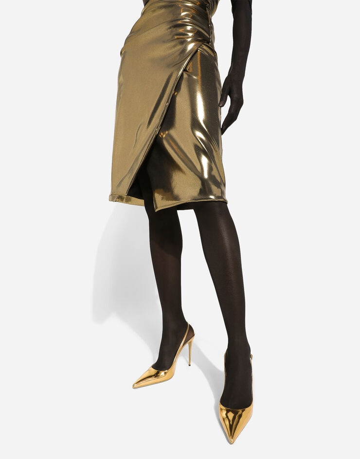 Foiled satin strapless calf-length dress - 11