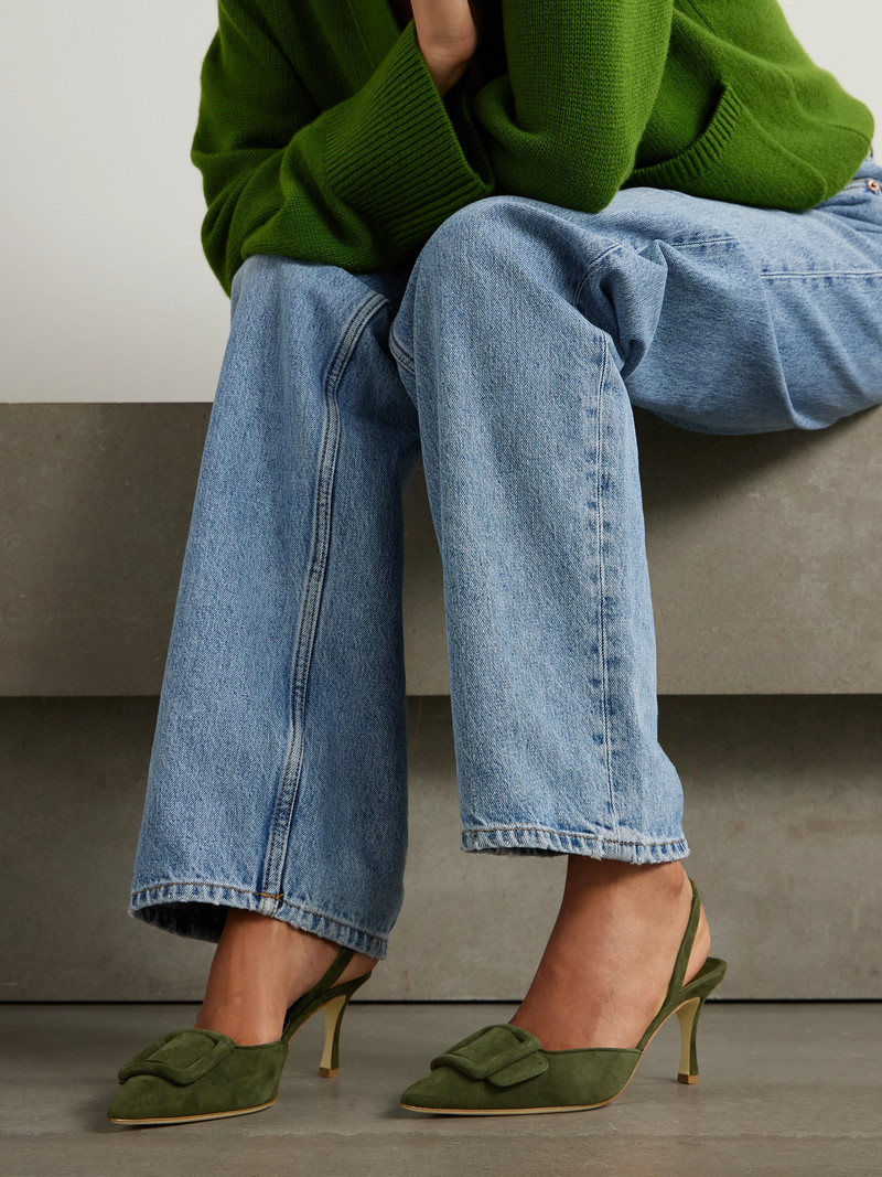 Manolo Blahnik Maysli 70 Buckled Suede Slingback Pumps outlook