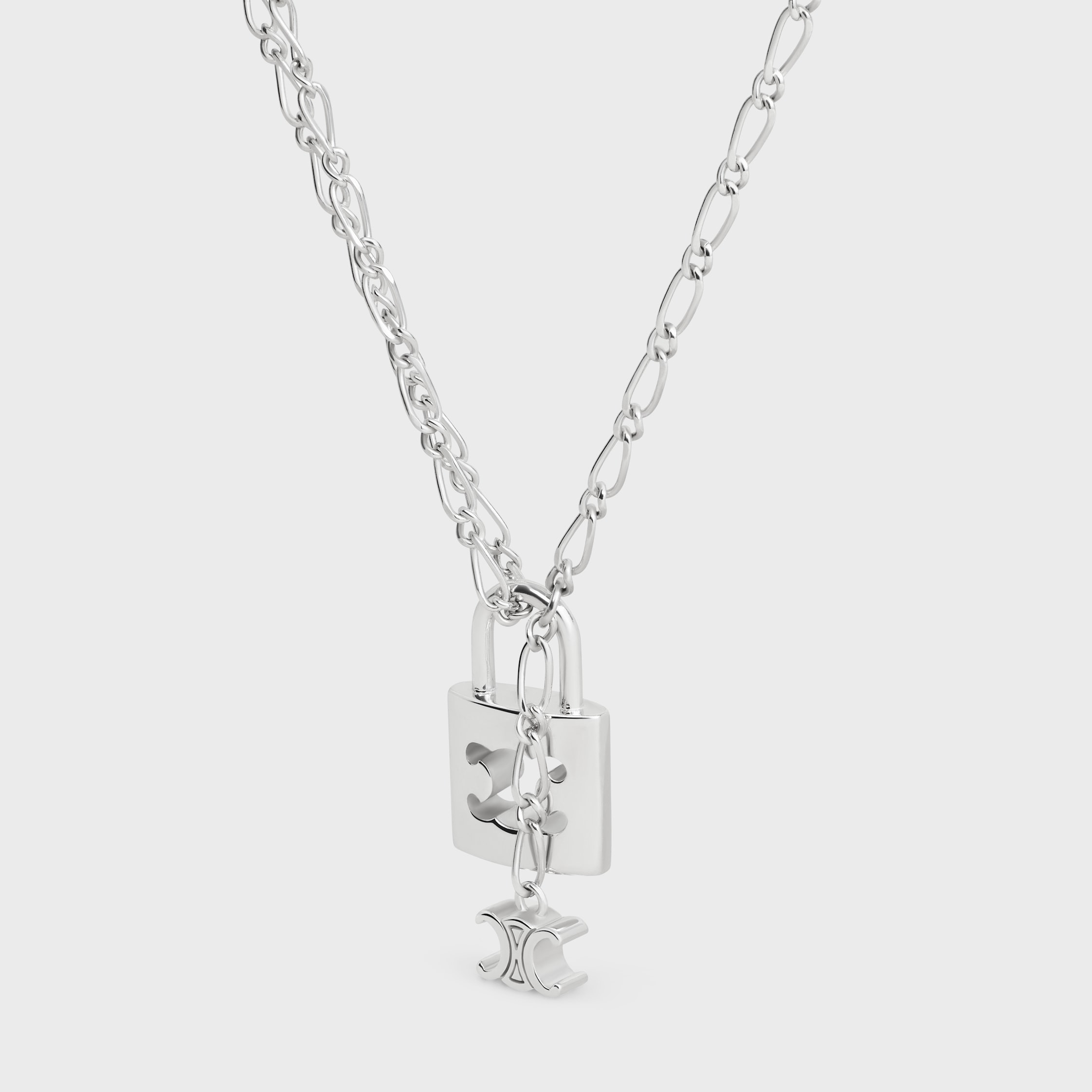 Triomphe Lock Necklace in Brass with Rhodium Finish - 2