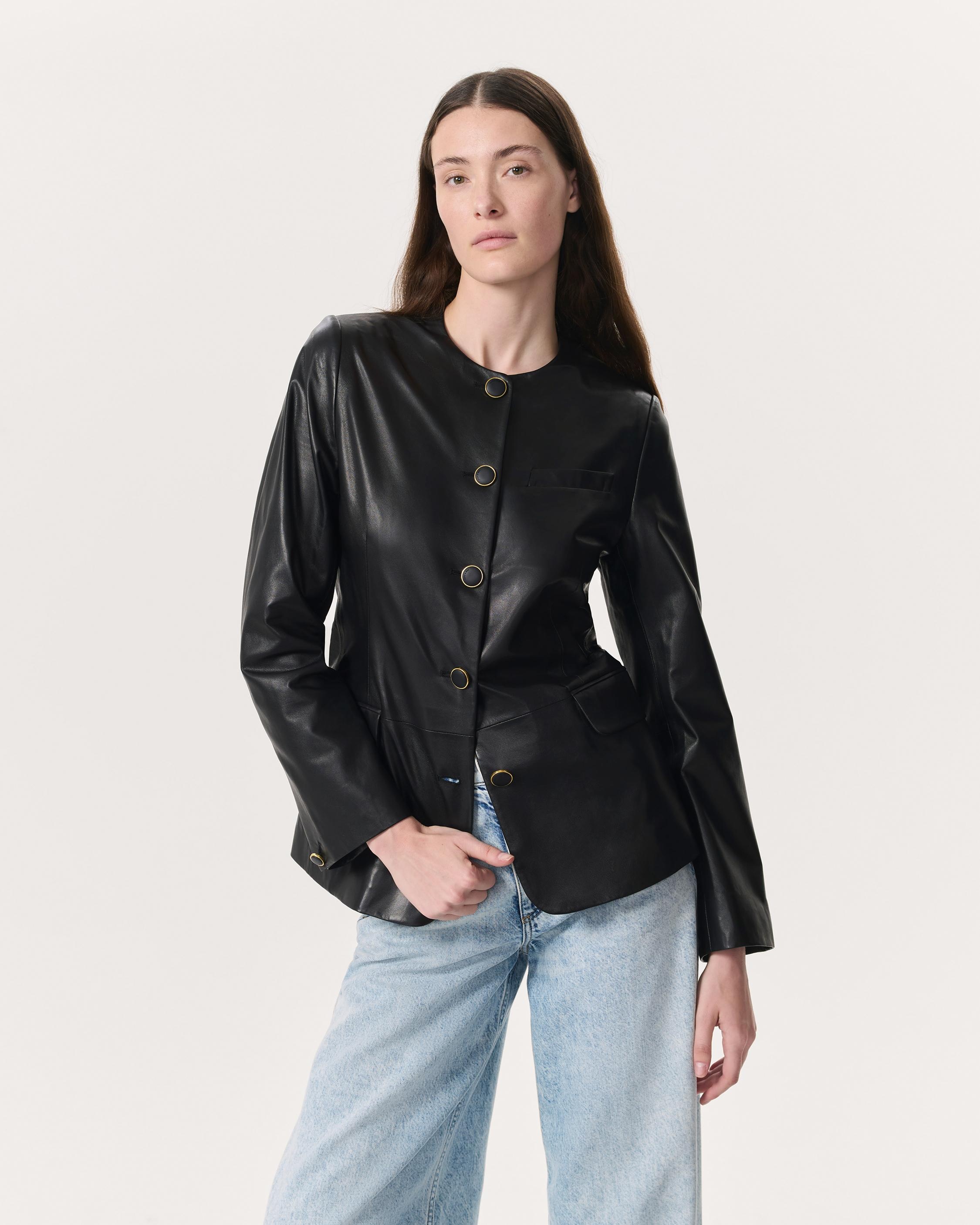 Bartlet Collarless Lamb Leather Blazer - 2