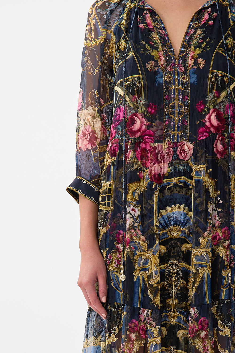 LONG GATHERED PANEL DRESS - 6