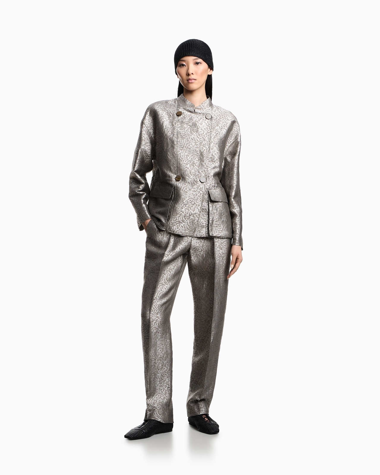 CAMOUFLAGE JACQUARD LINEN-BLEND JACKET WITH DRAWSTRING - 2
