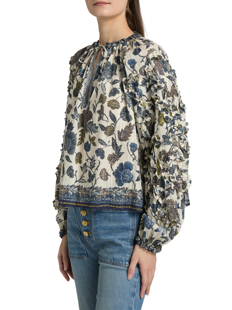 Women's Azrou Printed Ruffled Blouse - Porcelain 4