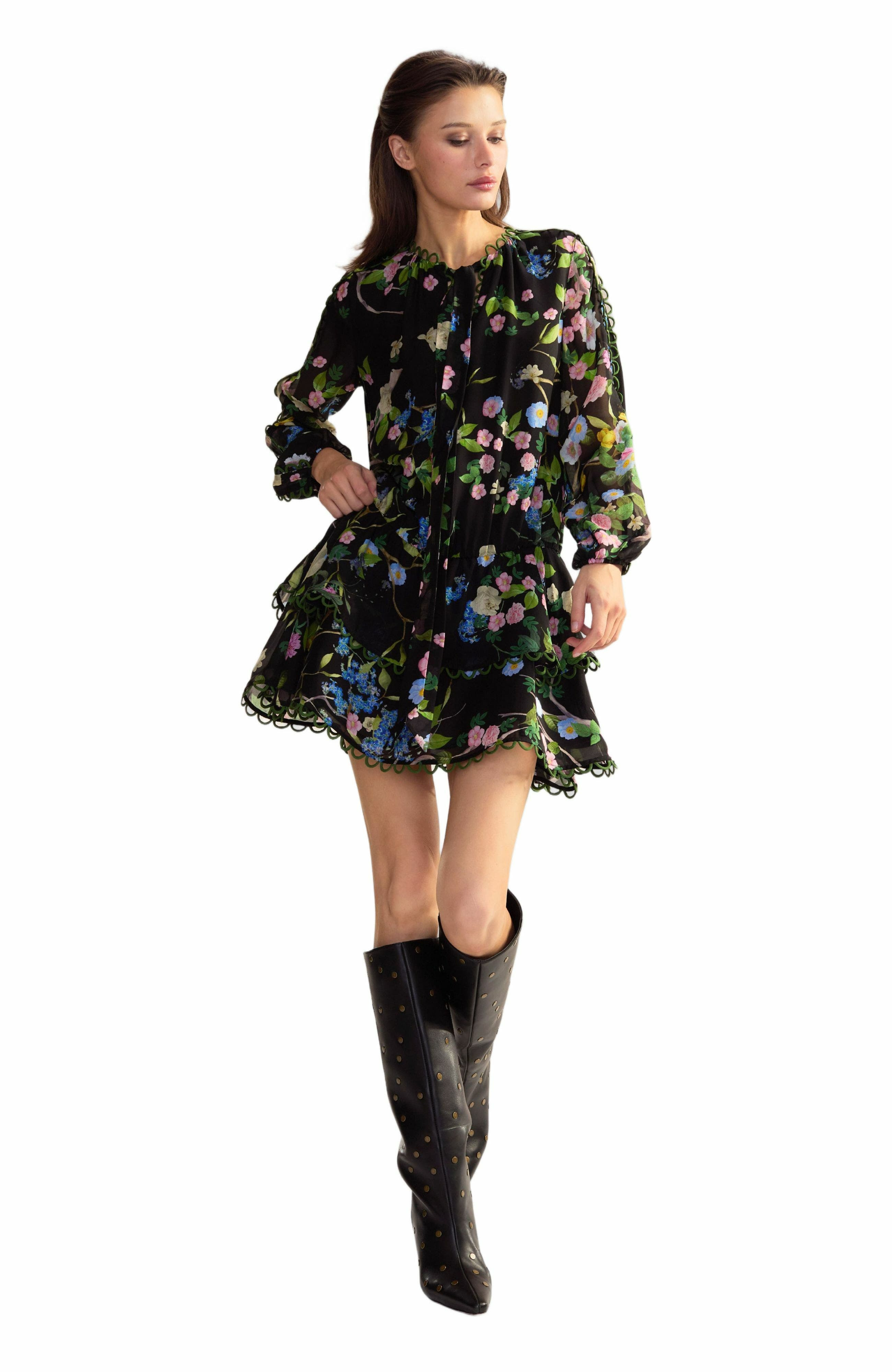 Cynthia Rowley Delilah Silk Dress in Black Floral at Nordstrom - 1