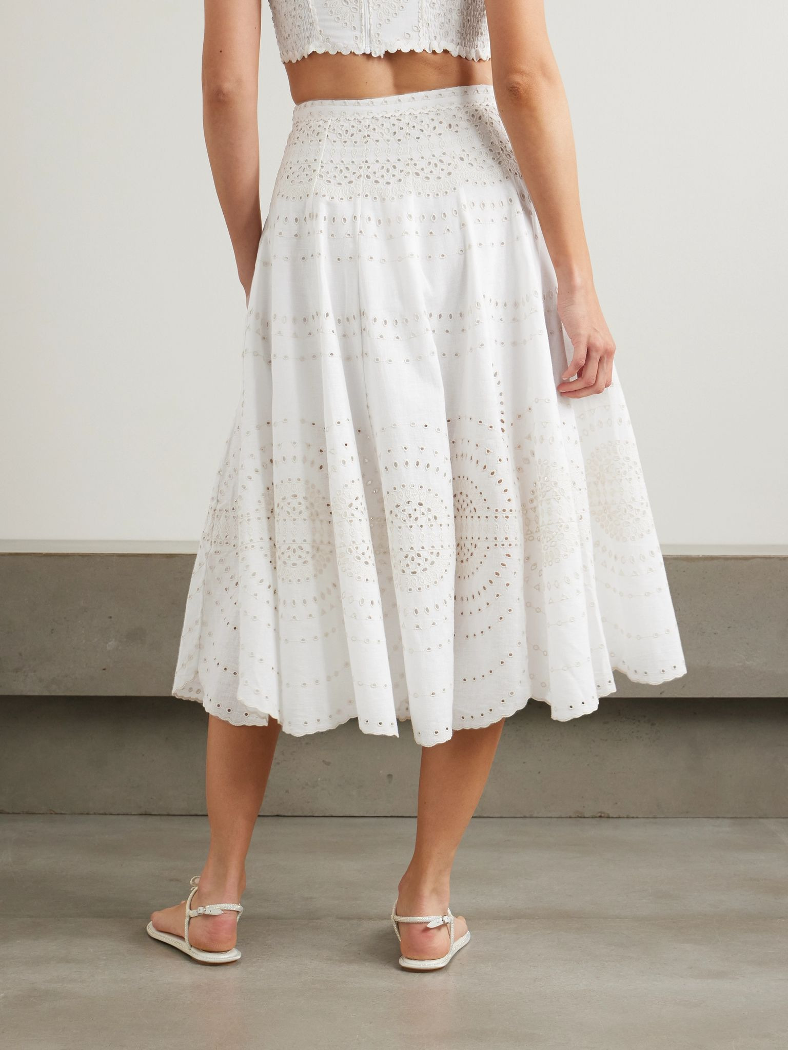 Livvy broderie anglaise cotton-blend midi skirt Ivory - 3