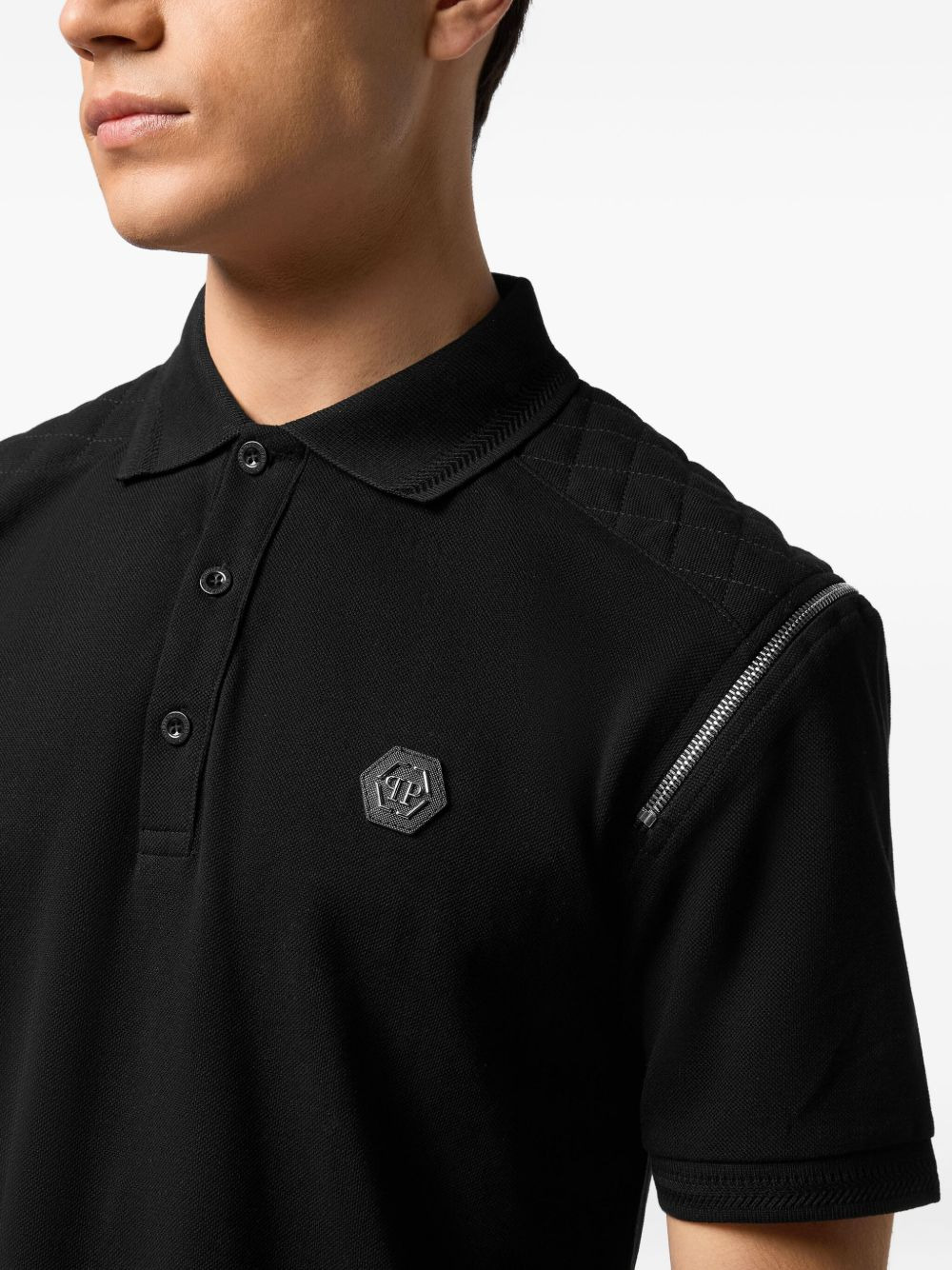 quilted-shoulder polo shirt - 4
