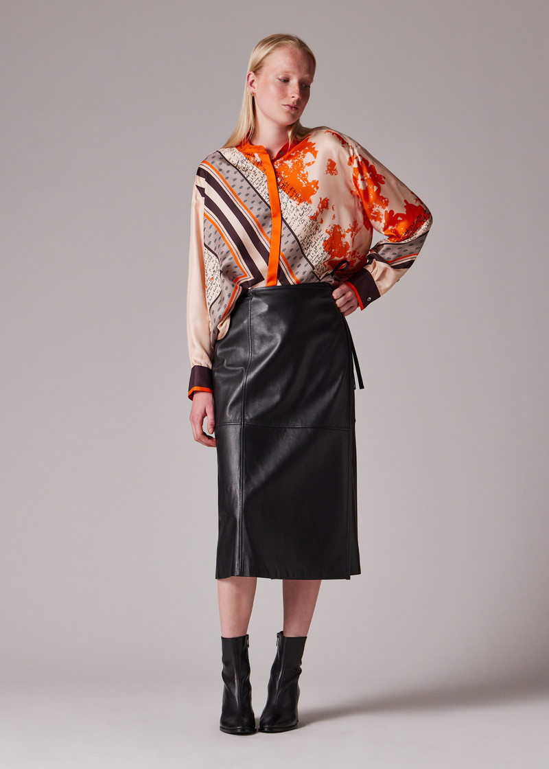 Women's Orange 'Travel Scarf' Silk Shirt 11