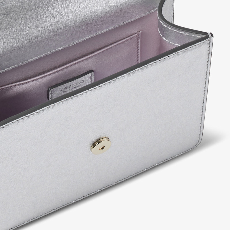 Avenue Quad XS
Silver Metallic Nappa Leather Shoulder Bag with Pearl Strap 5