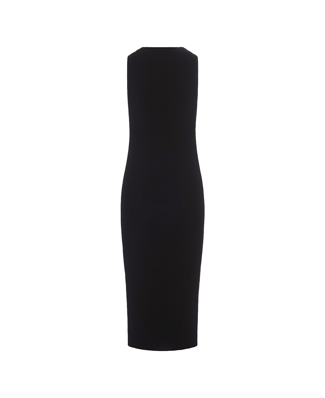 Black Knitted Midi Dress With Cut Out - 2