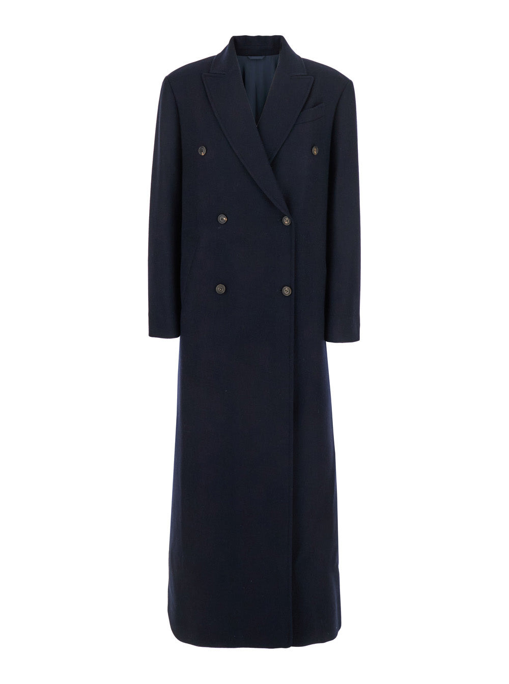Brunello Cucinelli Women Blue Double-Breasted Long Coat With Peak Revers In Wool Blend Woman - 1