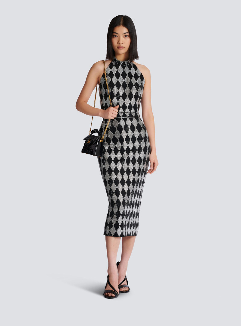 Balmain Diamond rhinestone midi skirt outlook