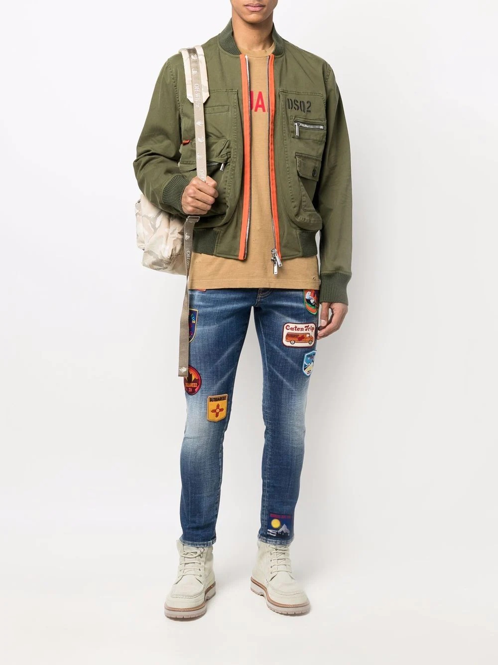 logo-print cargo bomber jacket - 2