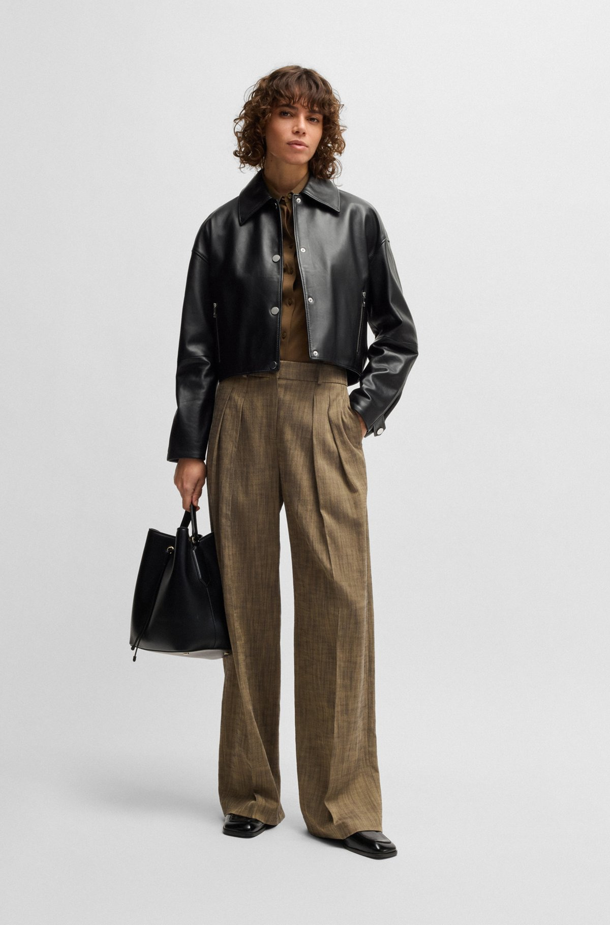 LEATHER JACKET WITH COVERED PRESS STUDS - 3