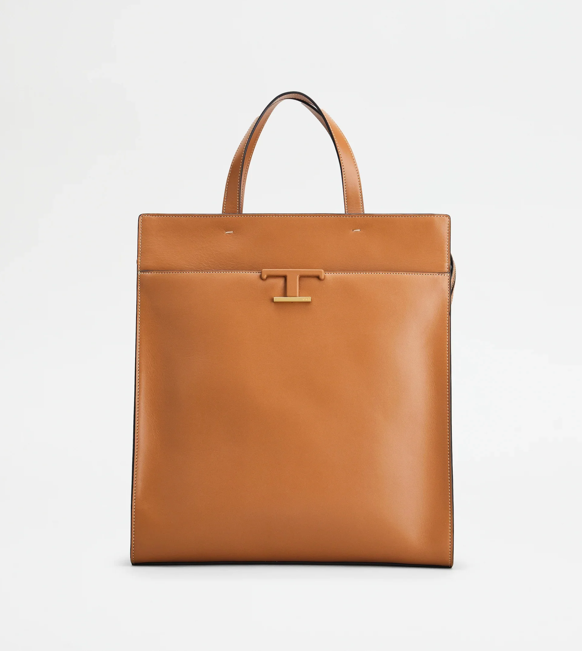 T TIMELESS SHOPPING BAG IN LEATHER MEDIUM - BROWN - 1