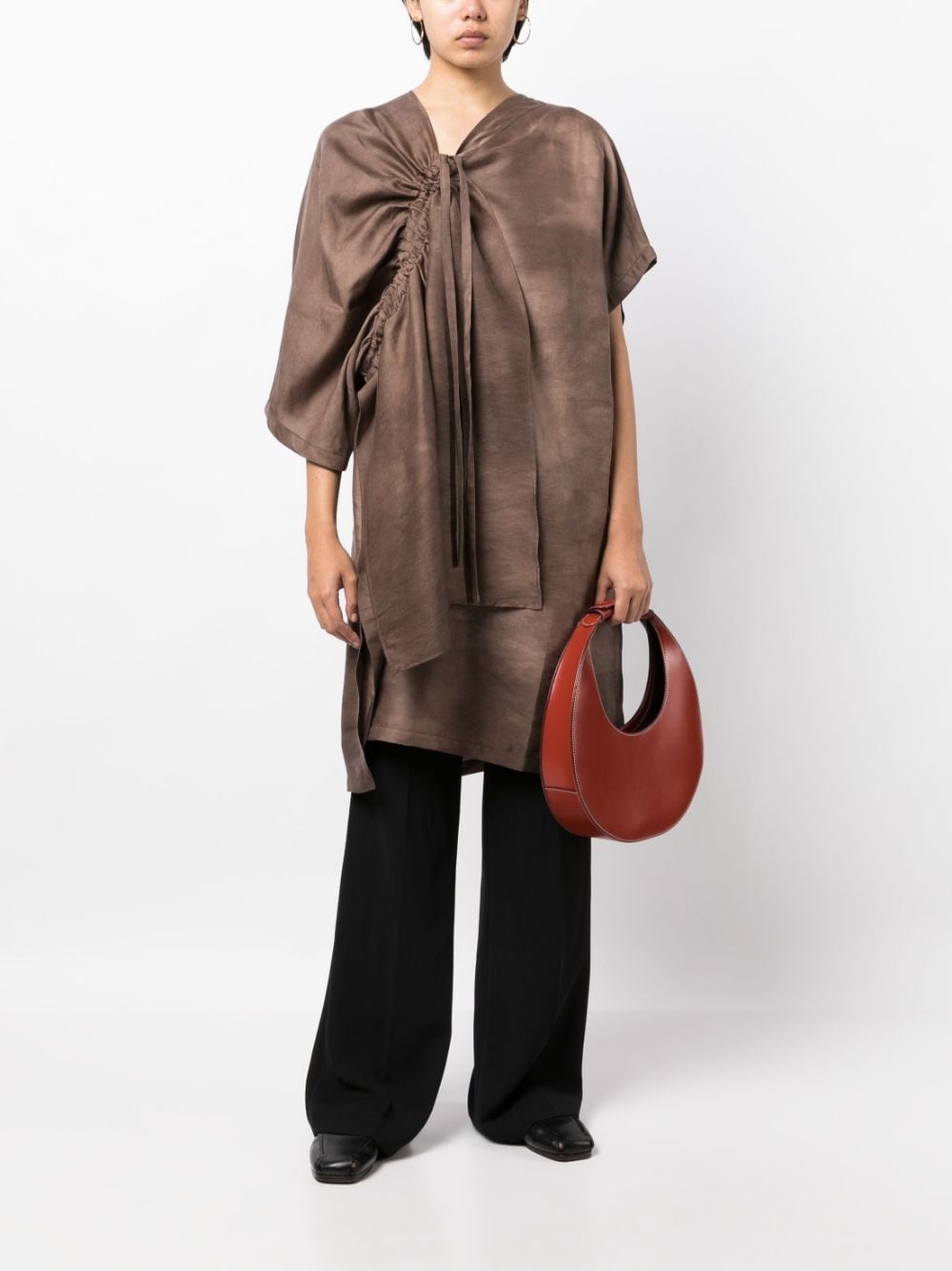 asymmetric drawstring T-shirt - 2