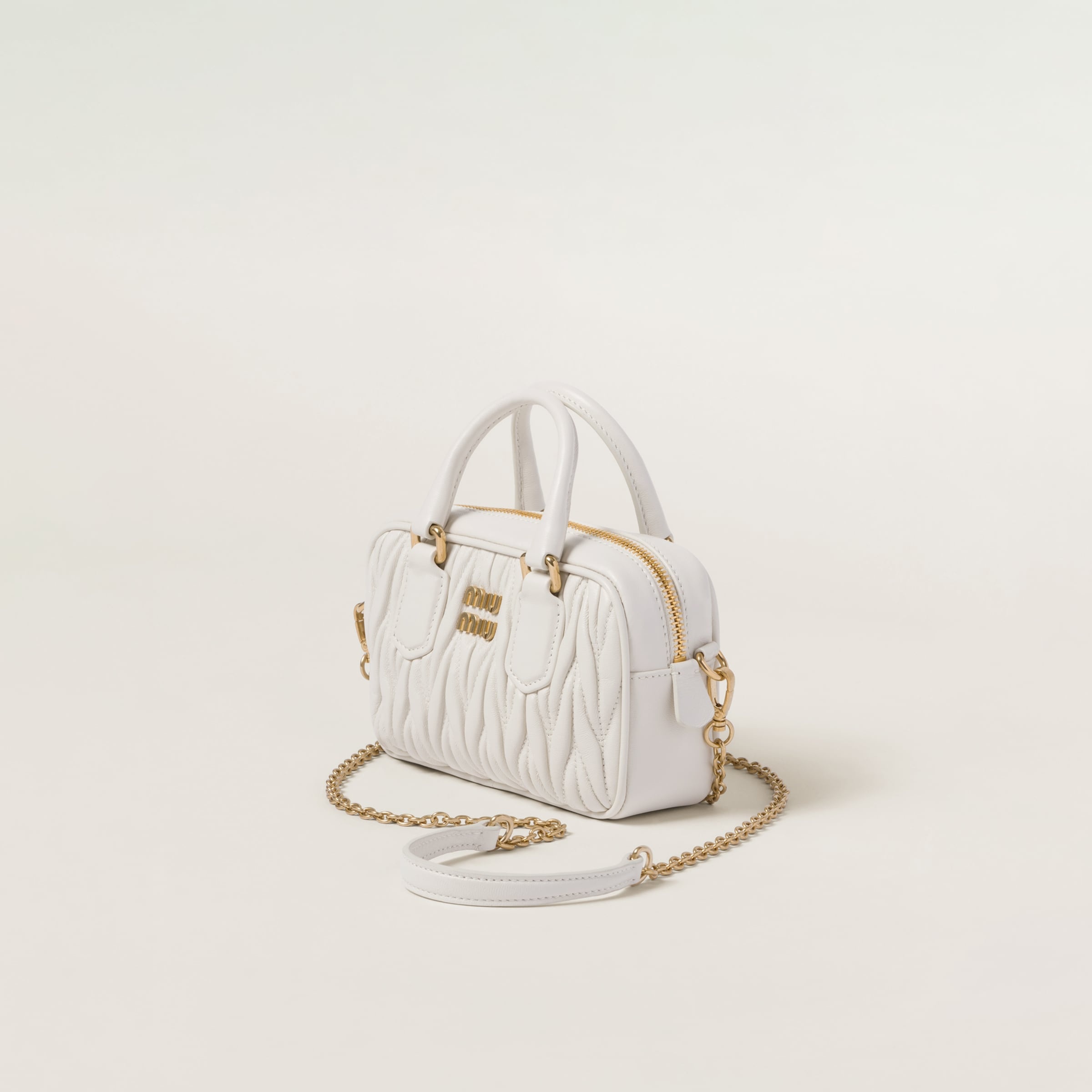 Miu Miu White Nappa Leather Mini Crossbody Bag in Metallic