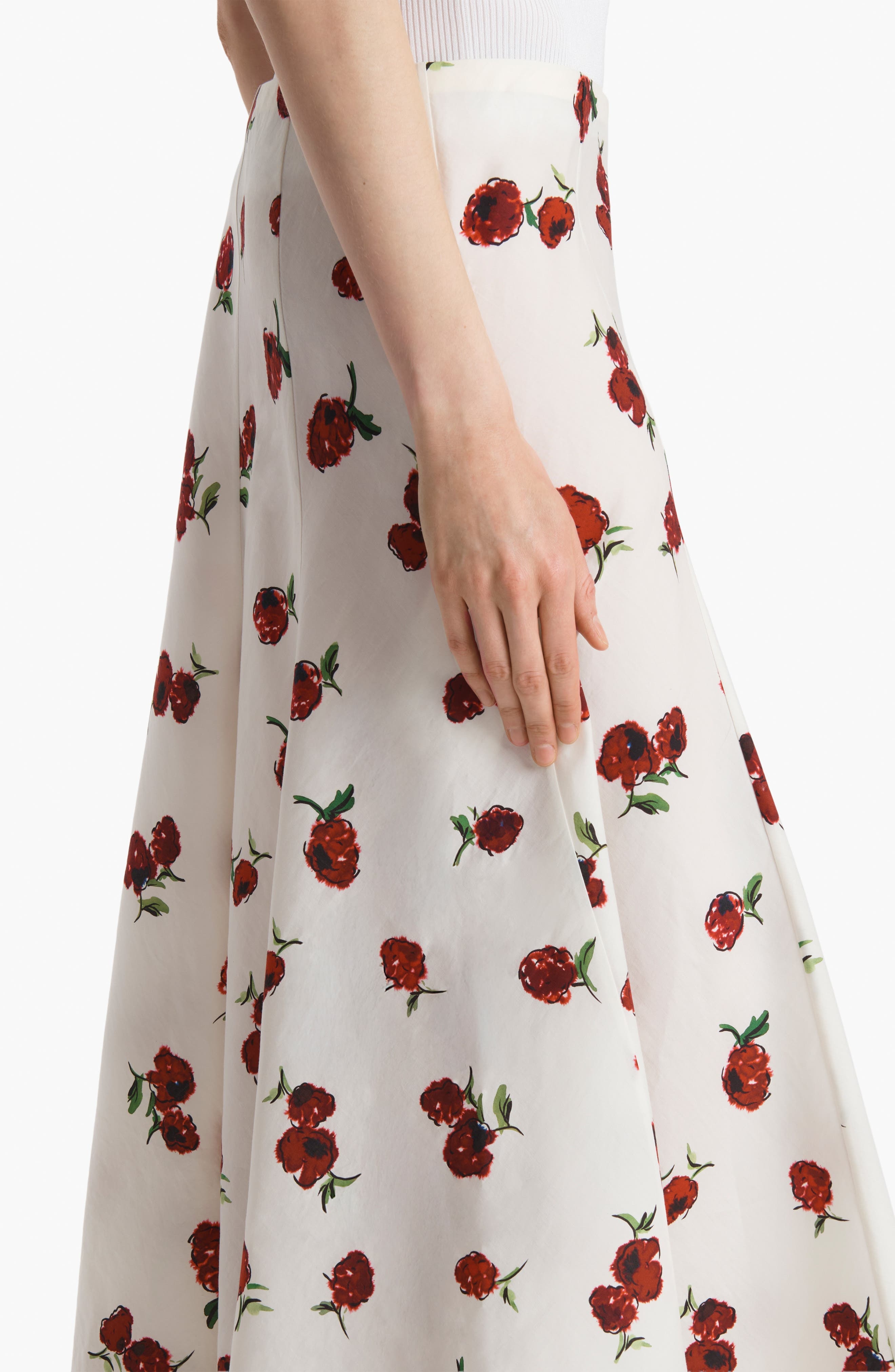 Khaite Lenno Raspberry Print Organza Midi Skirt in Raspberry/Cream 628 at Nordstrom - 3