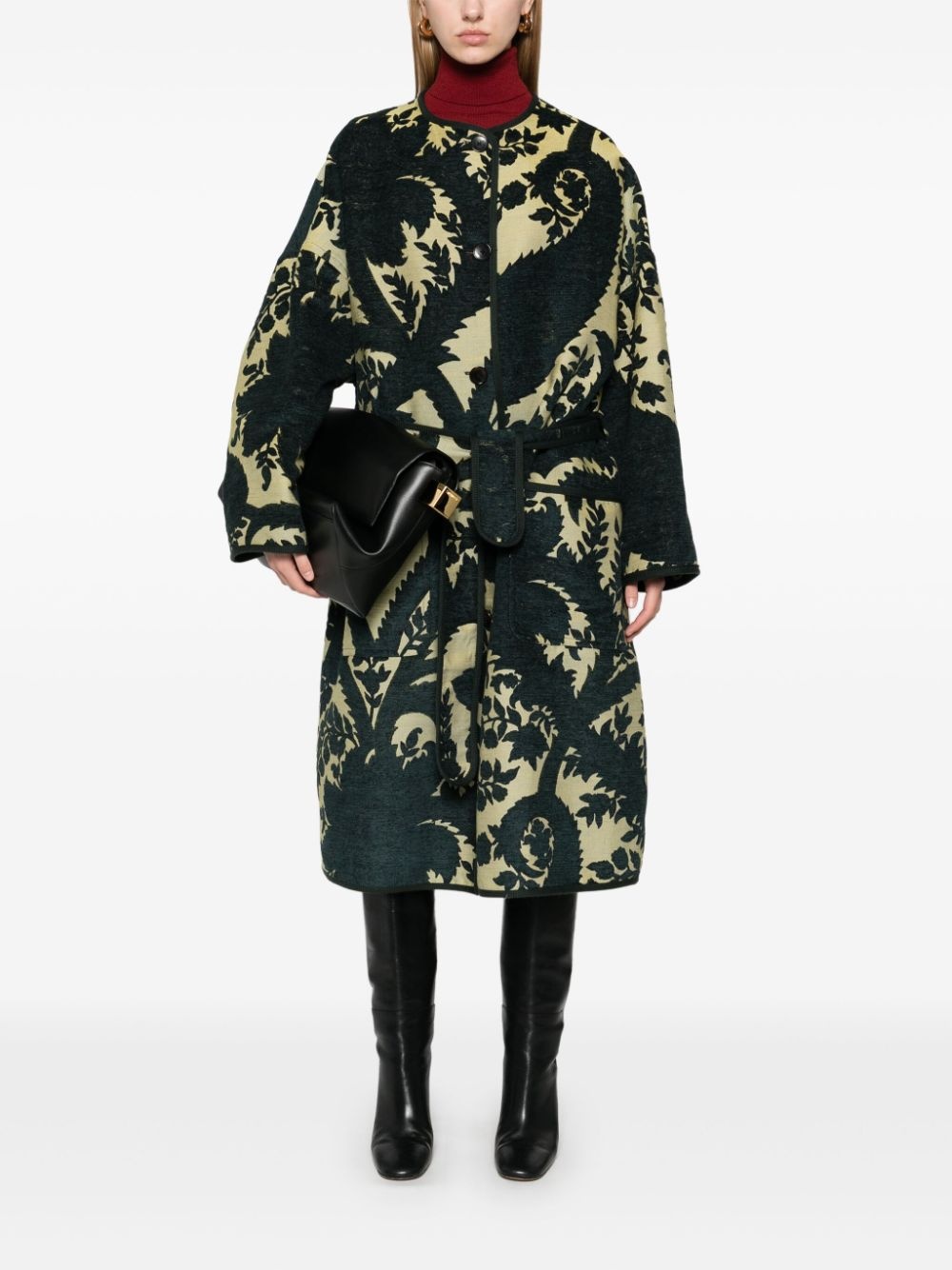 floral-jacquard coat - 2
