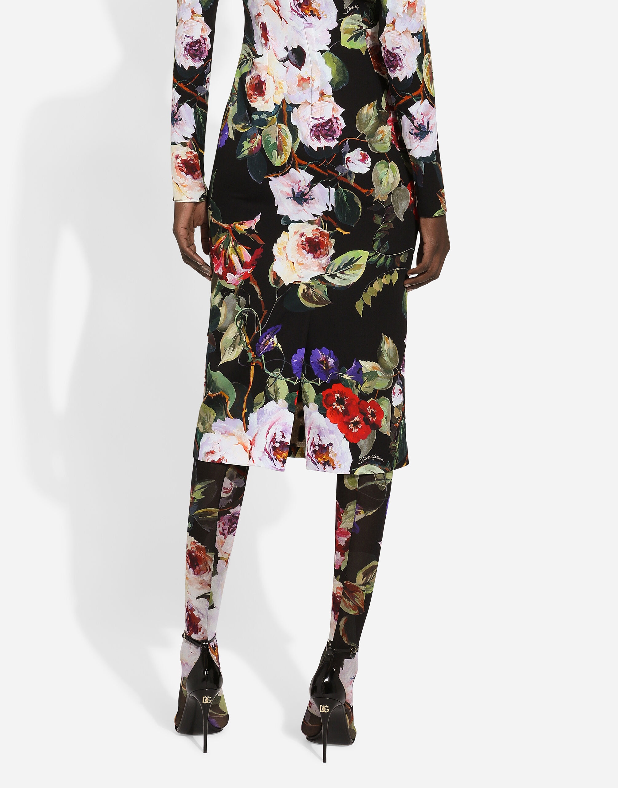 Charmeuse sheath dress with rose garden print - 4