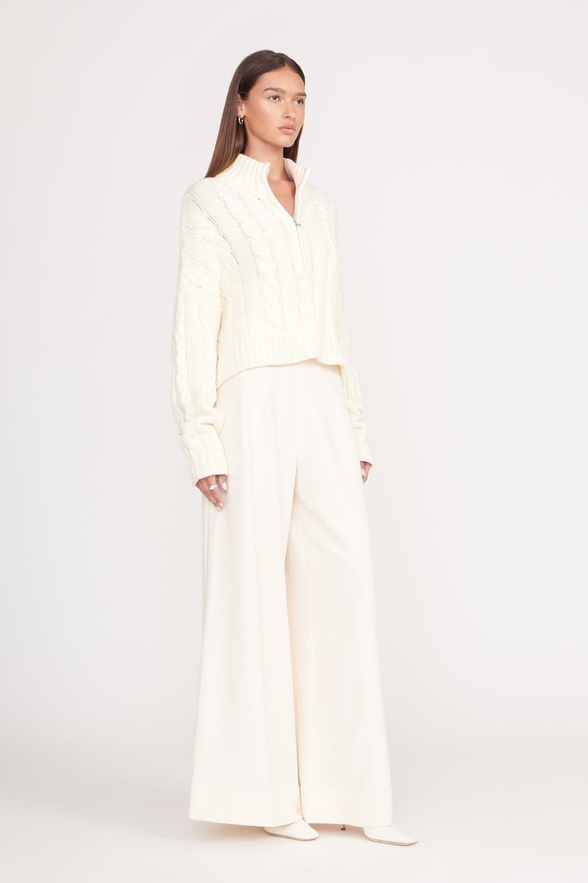 STAUD CROPPED HAMPTON SWEATER IVORY - 3