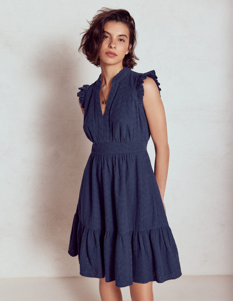Wren Double Cloth Short Dress-Navy 5