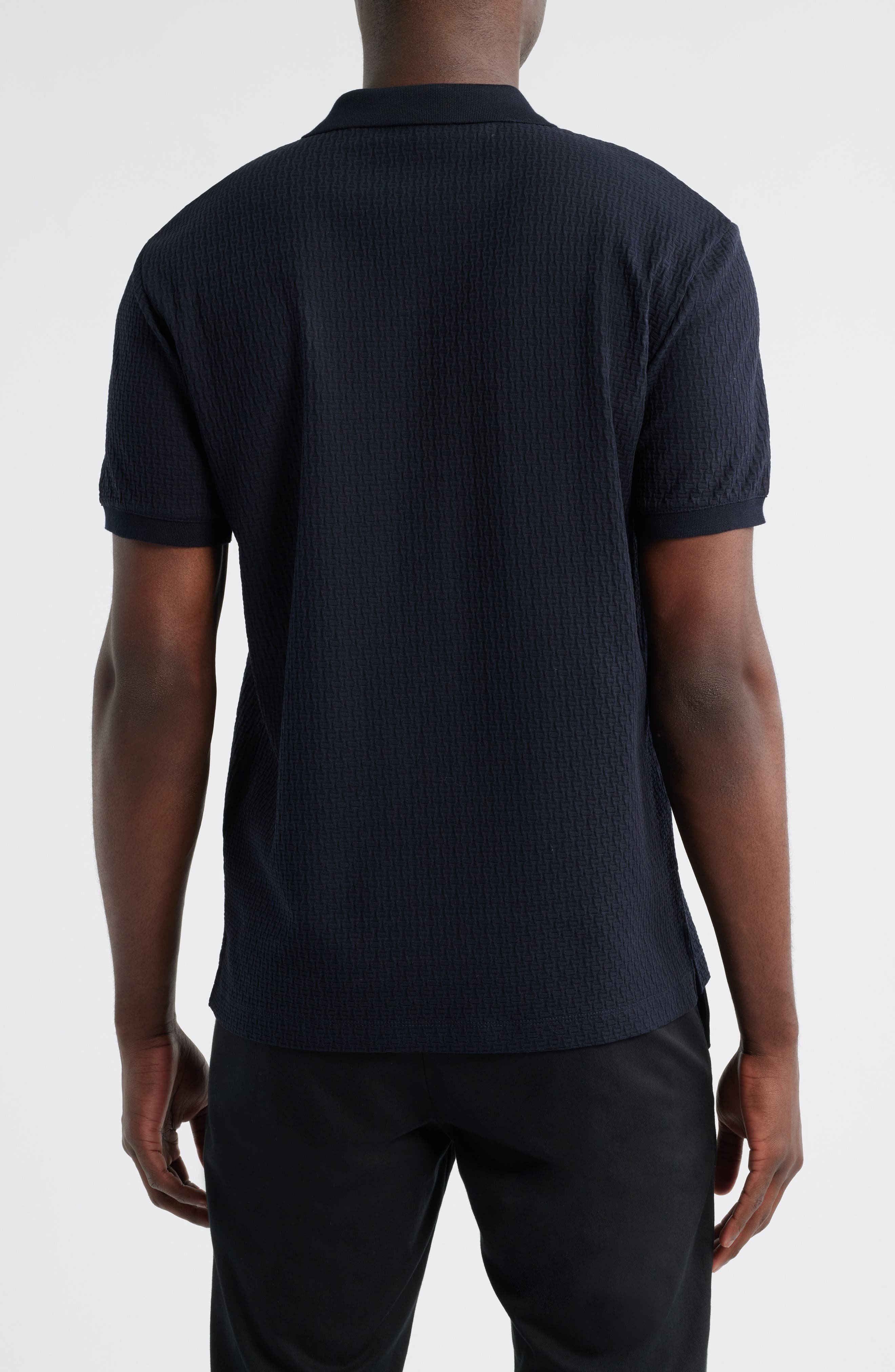 Emporio Armani Tonal Chain Johnny Collar Polo in Blue at Nordstrom - 2