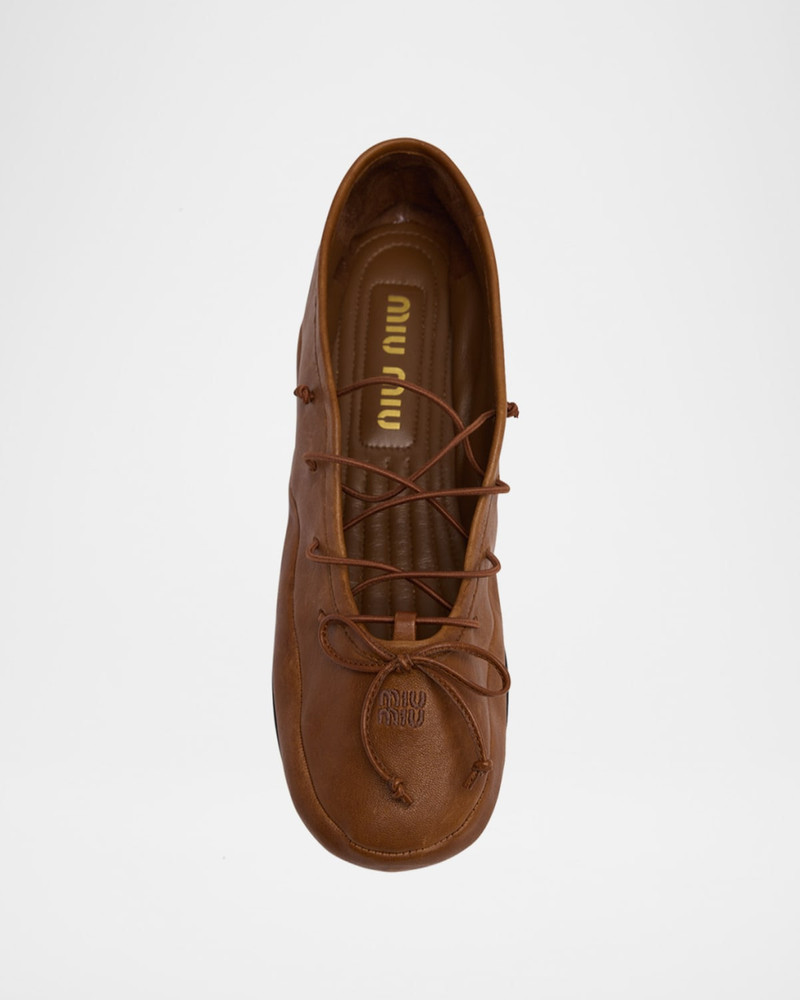 Vitello Leather Lace-Up Ballerina Flats 4