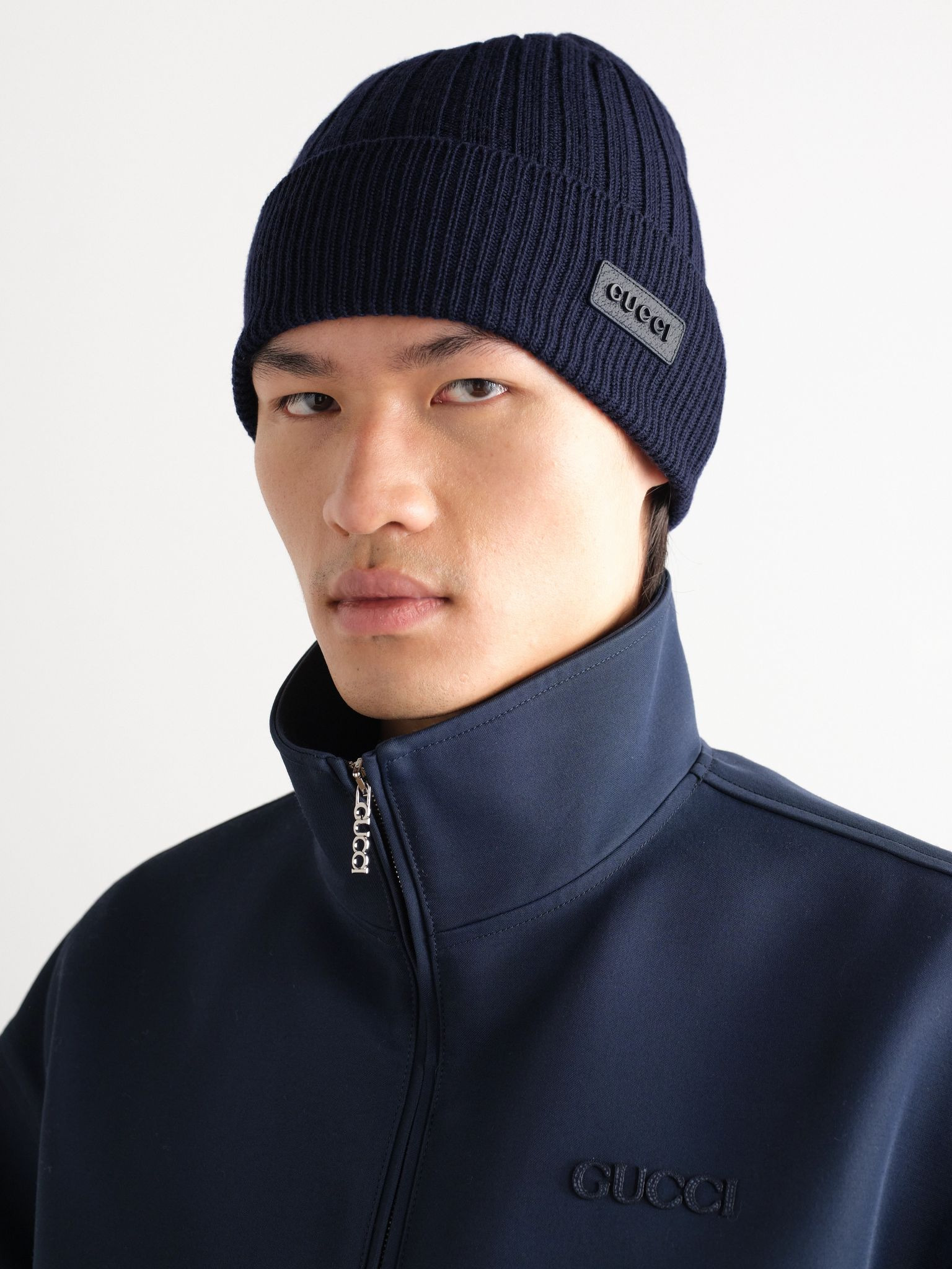 Logo-Appliquéd Ribbed Wool Beanie Midnight blue - 2