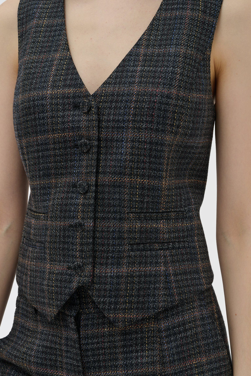 Coleridge Vest in Charcoal Multi Wool Silk Clubcheck Plaid 6