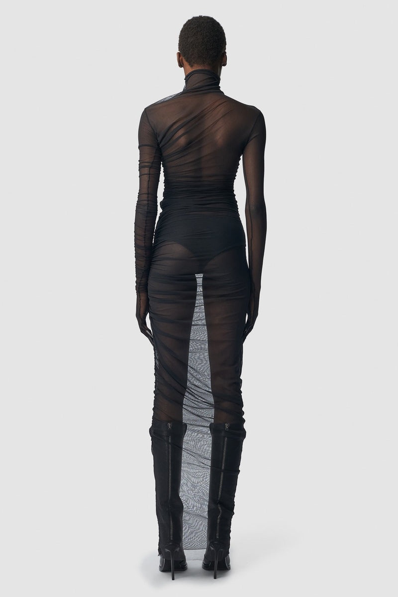 Patty Long Draped Dress With Gloved Sleeves - 3