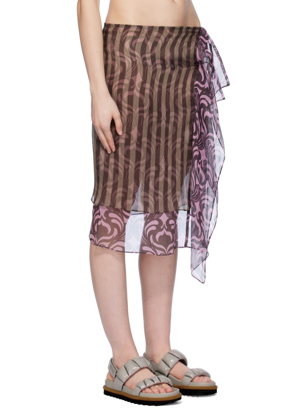 Brown & Pink Wrap Midi Skirt - 2