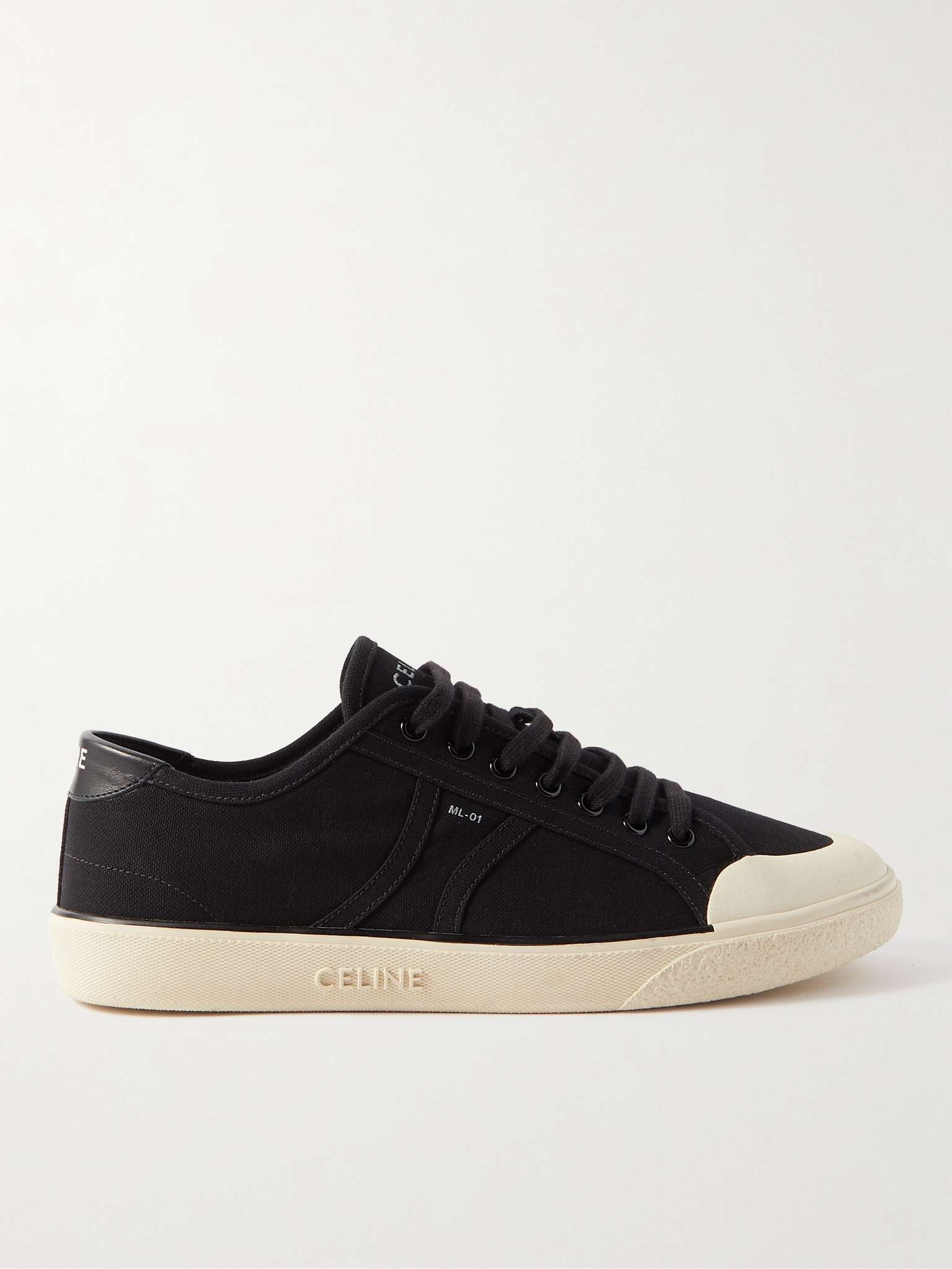 Logo-Print Leather-Trimmed Canvas Sneakers - 1